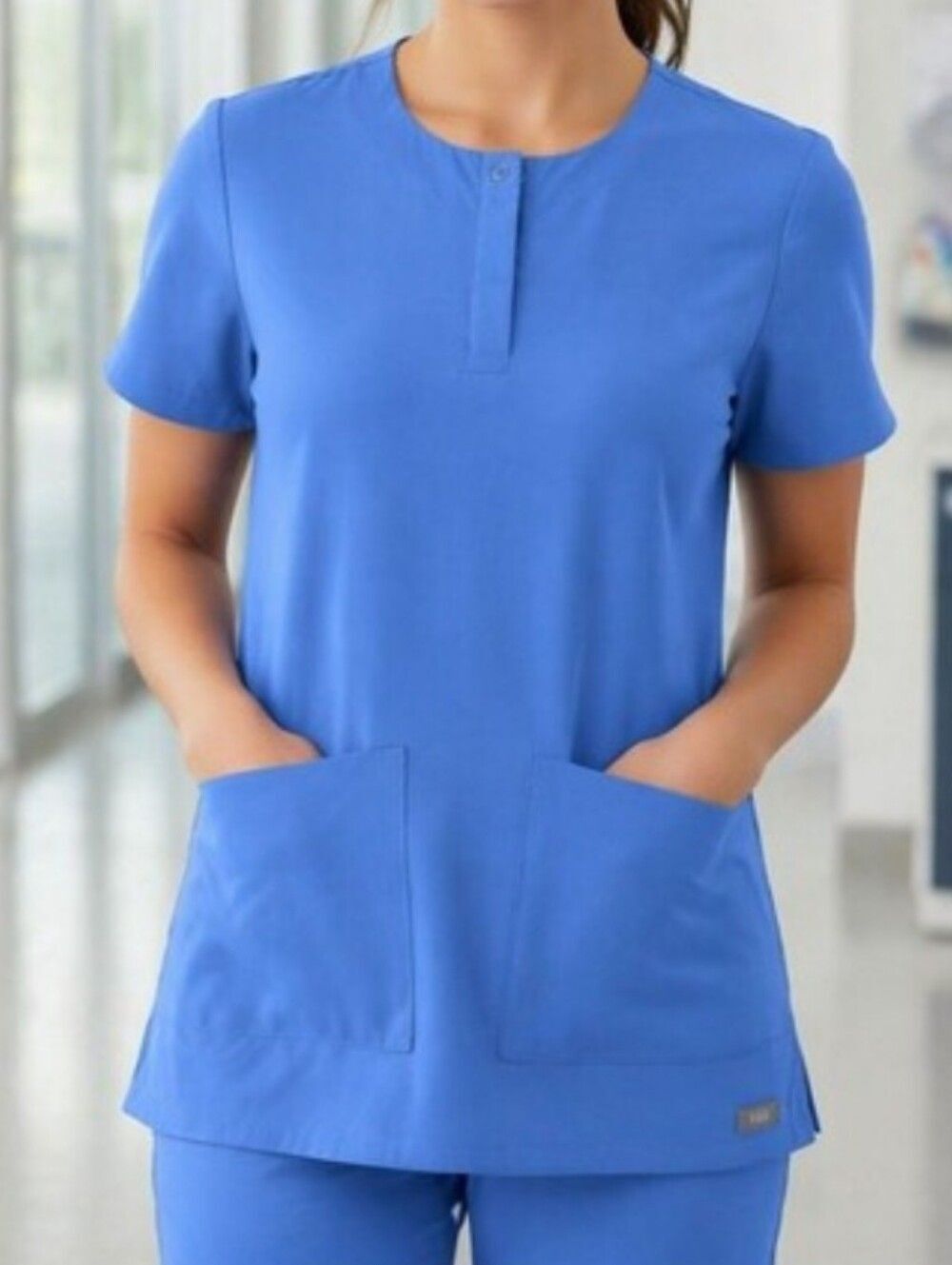 FIGS Blue Scrub Top XXS Crew Neck S/S Medical Healthcare Uniform Minimalist Clea